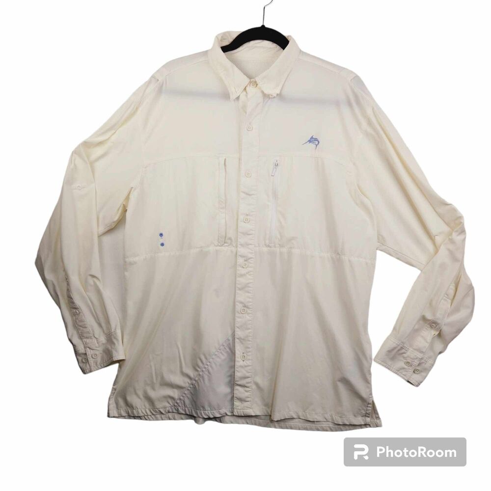 Bass Pro Mens XL Outdoor Button Shirt Angler Fishing Vented Pockets Measures XL